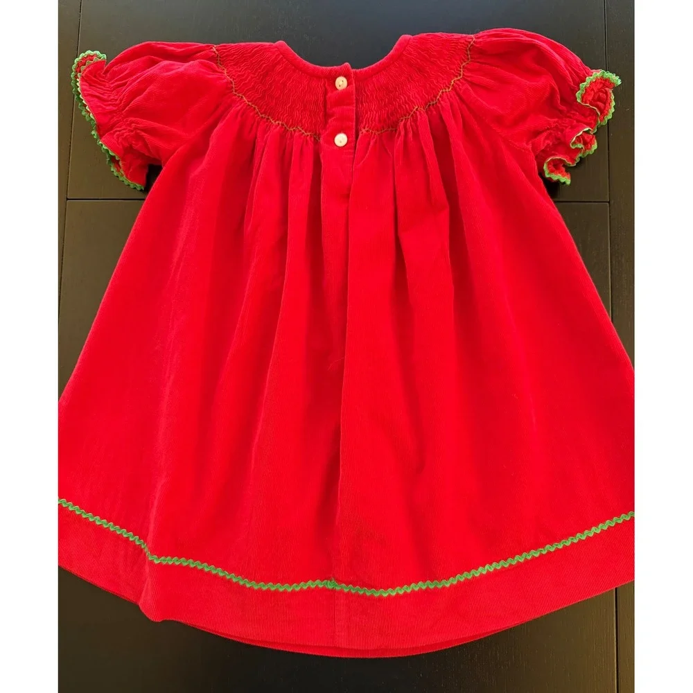 Southern Sunshine Kids Smocked Christmas Tree‎ Holiday Dress Baby 12 Months Red